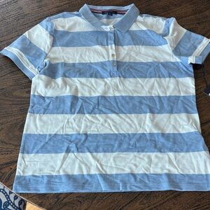 Tommy Hilfiger Women's Blue & White Striped Polo